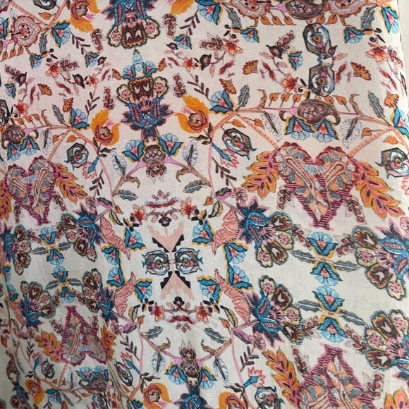 Johnny Was Betimo Boho Tunic Top XS Multicolor Embroidered Sheer Scalloped Hem - Picture 6 of 10